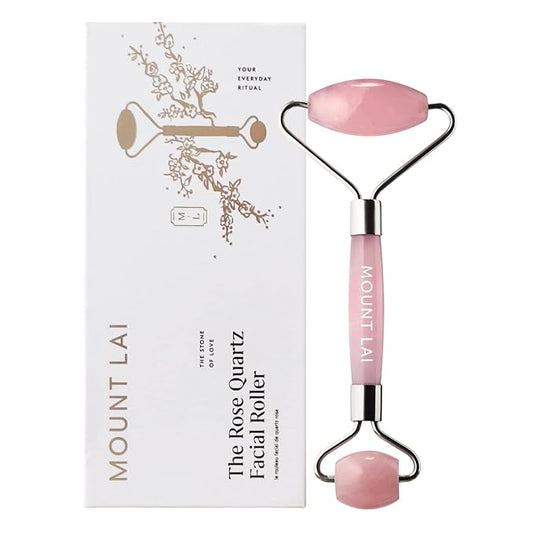 Mount Lai De-Puffing Rose Quartz Facial Roller – The Stone of Love, Certified Rose Quartz Face Roller for Anti-Aging, Soothing & Radiant Skin, Facial Massager Tool for Self-Care Ritual