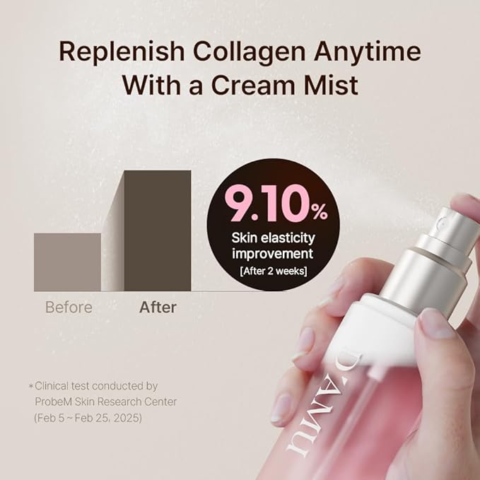 D'AMU Collagen Cream Face Mist – Hydrating & Radiance-Boosting Facial Spray with Vita 5X Multi-Vitamin Complex for Elasticity Care & Radiant Glow – Korean Skincare Gift for Women – 3.38 fl.oz.