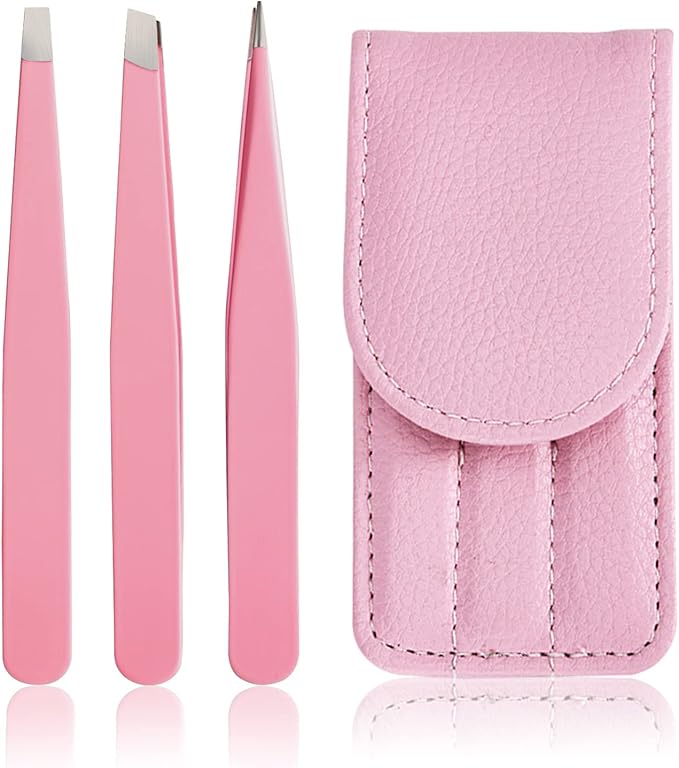 Pink Tweezers for Women Facial Hair, Precision Tweezers for Eyebrows, Hair Removal, Facial Hair, Ingrown Hair, Tweezers for Men