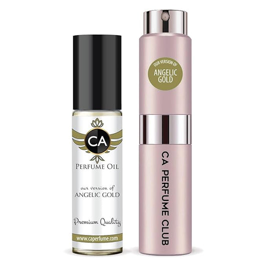 CA Perfume Duo Impression of Angelic Gold For Women Perfume Layering Set Long Lasting Travel Size EDP + Body Oil Roll-On Bottle 0.27 Fl Oz+0.33 Fl Oz
