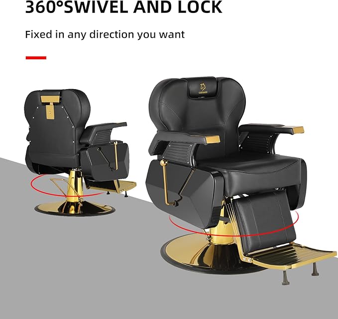 Modern Gold Salon Chair - Hydraulic, Adjustable, 360 Swivel, 440 lbs Capacity, PVC Leather Seat & Backrest