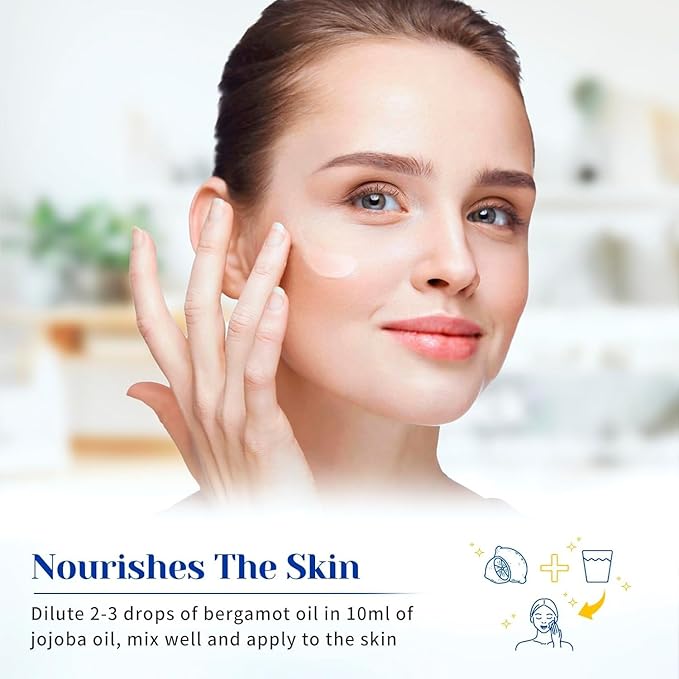 HIQILI Bergamot Essential Oil for Diffuser, Skin, Hair, DIY, 100% Pure & Natural - 3.38 Fl Oz (100 mL)