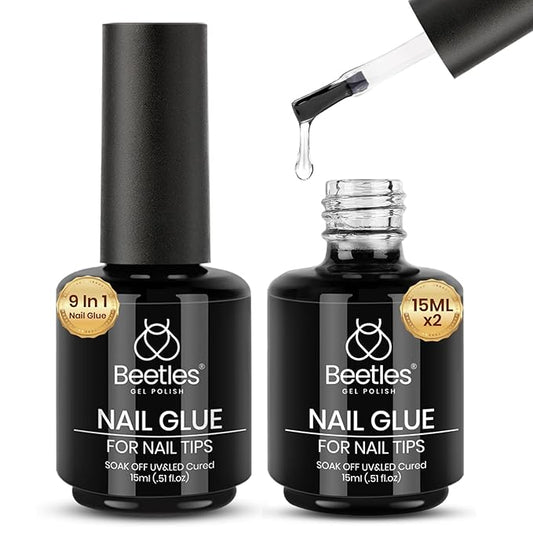 beetles Gel Polish 9 In 1 Gel Nail Glue for Clear Acrylic Nail Tips 2 Pcs 15ml Long Lasting Nail Gel Kit for False Nails Tips, Base Blooming Nail Gel, Christmas Nail Art, U V Light Required