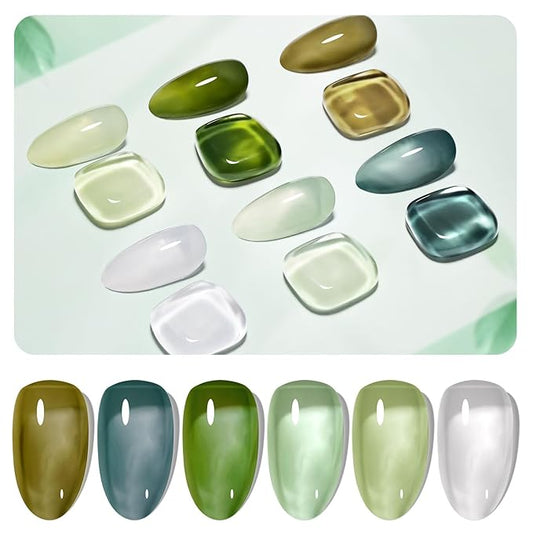 JODSONE Jelly Gel Nail Polish Set of 6 Colors Green Set Need U V Cured for Nail Art Manicure DIY Salon at Home Gift for Women