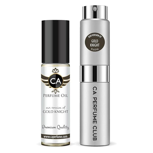 CA Perfume Duo Impression of Gold Knight For Men Perfume Layering Set Mens Cologne Long Lasting Travel Size EDP + Body Oil Roll-On Bottle 0.27 Fl Oz+0.33 Fl Oz