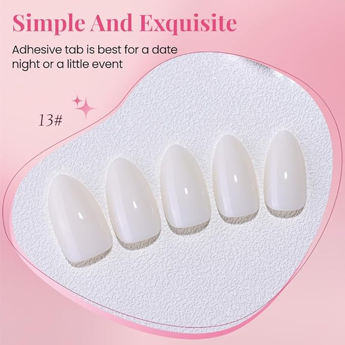 evpct Glossy Press on Nails Short Almond Short for Women, Grey White Fake Nail with Glue Salon Quality Reusable Stick on Nails In 15 Sizes 30Pcs Full Cover False Nail Soft Gel Set Kit for Gift, 13
