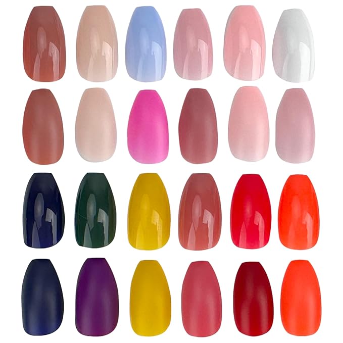 576 Pcs Short Coffin Press on Nails Solid Color Fake Nails Full Cover False Nails Glossy & Matte Acrylic Glue on Nails Reusable Artificial Nails Stick on Nails for Women Manicure 24 Color