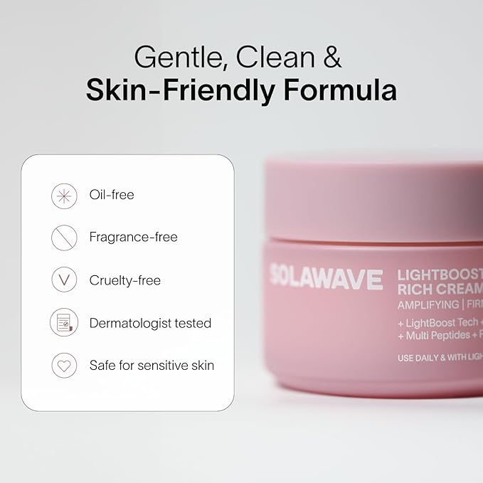 Solawave LightBoost Rich Cream for Face & Neck | Boosts Effects of Red Light Therapy | Daily Anti Aging & Skin Firming Moisturizer | Reduces Appearance of Fine Lines & Wrinkles, Increases Hydration