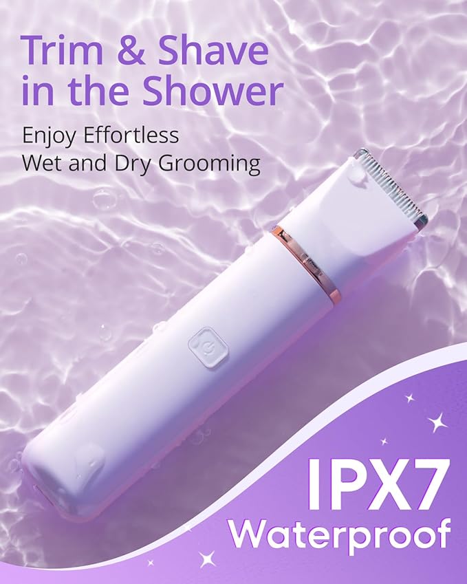 Electric Bikini Trimmer: 2 in1 Body Facial Hair Remover - Painless Pubic Hair Shaver (Purple)