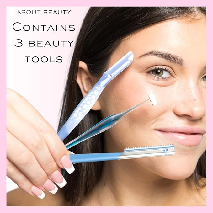 About Face Ultimate Complete Facial Perfecting Kit - 3 Beauty Groomers for Hair Removal, Ideal for Shaving, Exfoliating, Dermaplaning and Brow Shaping, Japanese Steel Gently Removes Facial Hair