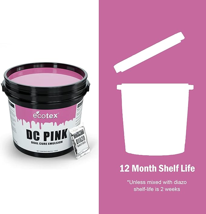 Ecotex® DC Pink Screen Printing Emulsion (Gallon - 128oz.) Diazo Required Photo Emulsion for Silk Screens and Fabric - for Screen Printing Plastisol Ink and Water Based Ink, Screen Printing Supplies