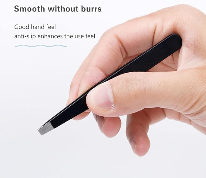 Tweezers Set, High Precision Stainless Steel Eyebrow Tweezers for Facial Hair, Inward Growing Hair and Splinter Remover Kit, Suitable for Women and Men, 4-Piece Set. (Black)