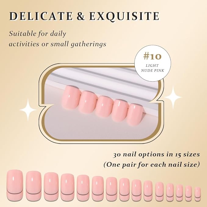 evpct Light Nude Pink Medium Oval Glossy Press on Nails for Women, Glossy Light Nude Pink Fake Nail with Glue Manicure Kit, Soft Gel Full Cover Reusable Stick Glue on Acrylic False Nails Perfectly Fit