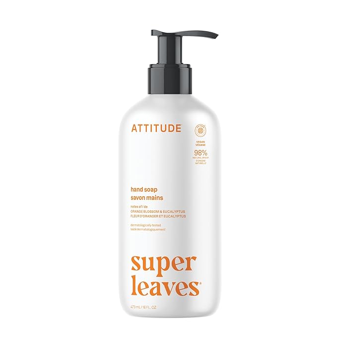 ATTITUDE Liquid Hand Soap, EWG Verified, Plant and Mineral-Based, Vegan Personal Care Products, Orange Blossom & Eucalyptus Scent, 16 Fl Oz