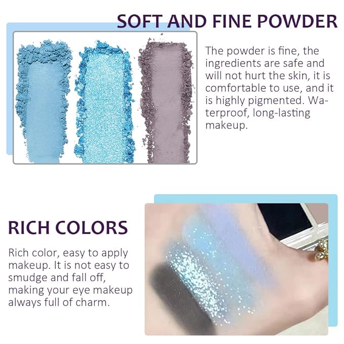 9 Colors Blue Grey Highly Pigmented Colorful Eyeshadow Palette,Matte Shimmer Navy Blue Sky Blue Grey Eye Shadow Makeup Palettes,Long Lasting Waterproof Eye Makeup Palette