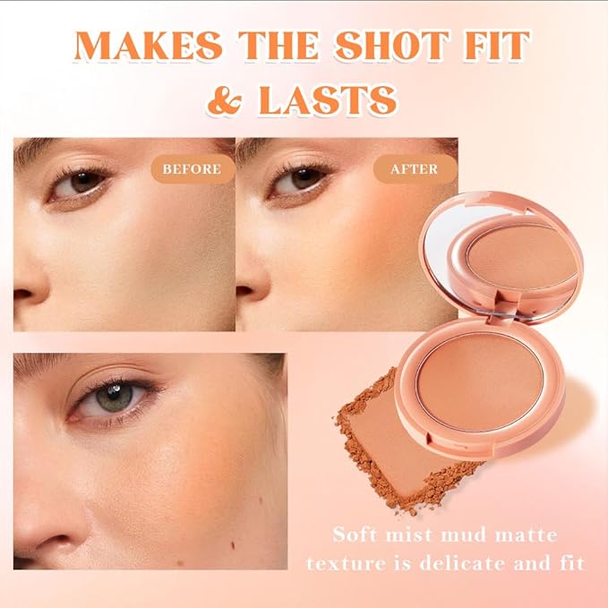 Warm Orange Powder Matte Blush with Mirror – Lightweight Smooth Blendable Baked Blush, Fade & Transfer-Resistant, Natural Matte Finish, Vegan & Cruelty Free, Perfect Makeup Gift for Women #02