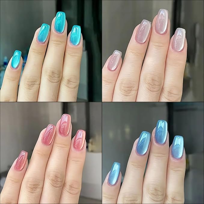 4 Packs (96 Pcs) Press on Nails Square, Medium Square Press on Nails, Ombre Press on Nails, Mix Color Fake Nails, Glitter Glue on Nails Gel False Nails for Women, Stick on Nails Kit 12 Sizes-4 Styles