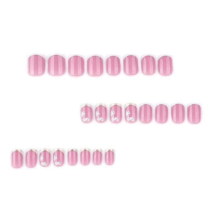 French Tip Press On Nails Spring Summer Acrylic Nails for Women - White Flower Designer Fake Nails Short Square 24Pcs, Outing/Party Reusable Glue On Stick On Nail Gift For Women