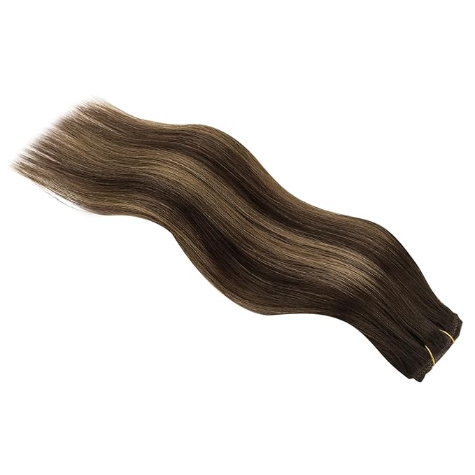 Full Shine Dark Brown Balayage Clip in Extensions Real Human Hair 3 Pcs 60 G Light Weight Clip in Hair Extensions Brown Balayage Brazilian Hair Extensions 12 Inch