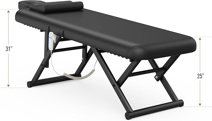 pouseayar Adjustable Massage Table with Face Pillow & Headrest, Sturdy and Solid, Silent and Easy to Adjust - Adjustable Backrest, Electric Leg Lifting, Black