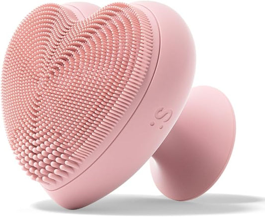 Heart Face Clean Pro⁺ Electric Facial Cleansing Brush - Silicone Facial Scrubber for Acne - IPX7 Waterproof, Rechargeable Exfoliator with Slip-Free Grip & 3 Speed Settings - Phthalate-Free - Rose