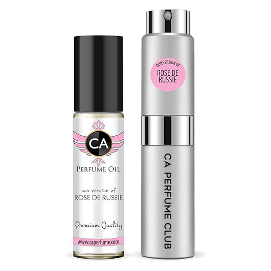 CA Perfume Duo Impression of Rose De Russie For Women And Men Perfume Layering Set Long Lasting Travel Size EDP + Body Oil Roll-On Bottle 0.27 Fl Oz+0.33 Fl Oz