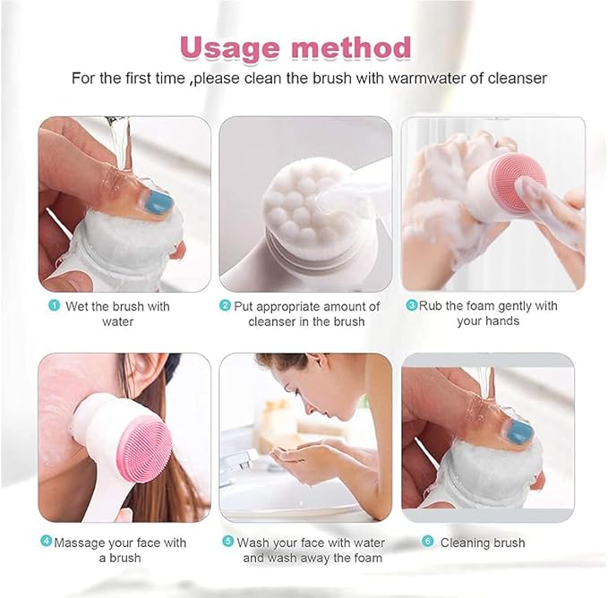 Facial Cleansing Brush 2 in 1Double-Sided Facial Cleaning Brush with Soft Bristles for Deep Pore Exfoliation, Wash Makeup, Massaging (Black)