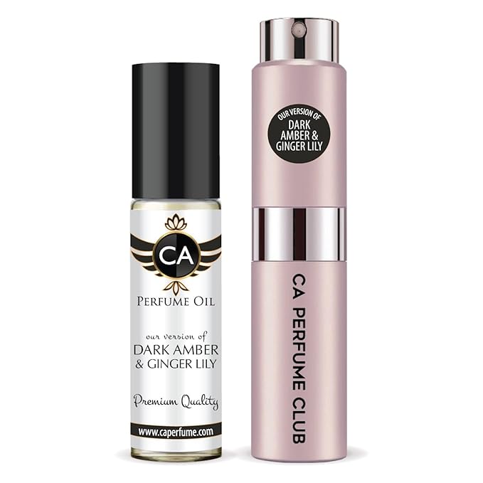 CA Perfume Duo Impression of Dark Amber & Ginger Lily For Women Perfume Layering Set Long Lasting Travel Size EDP + Body Oil Roll-On Bottle 0.27 Fl Oz+0.33 Fl Oz