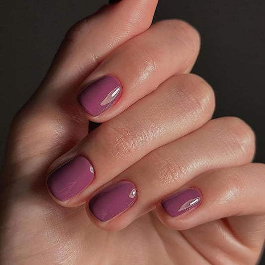 KQueenest Short Press on Nails Square Berry Purple Nails Set Glazed Gel Nails Press on Acrylic Nails Pure Fake Nails Short Nails Glue on Natural False Nails Bright Stick on Nails for Finger Wear