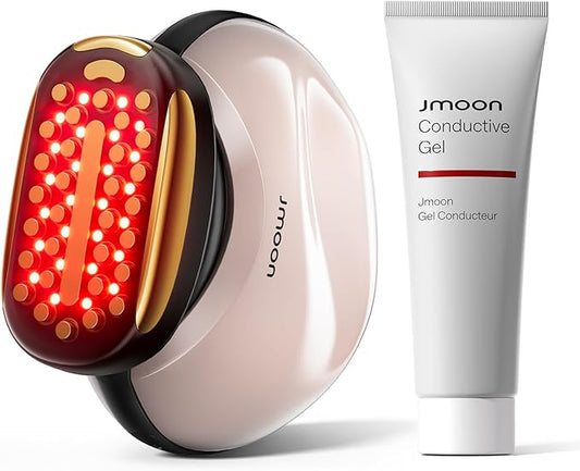 JMOON Microcurrent Facial Device, M30U Red Light Therapy for Face, Safe Anti Aging Skin Care, 4 Modes, 5 Energy Levels for Full Face Lift and Ideal for Smile Lines, Eyes, and Forehead (Pink)