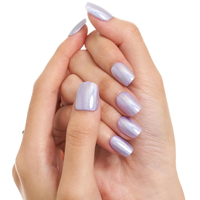 GLAMERMAID Laser Purple Press on Nails Extra Short Square, Fake Nails Glossy Full Cover Glue on Nails with Design Glue on Nail Reusable Acrylic False Nails Manicure Kits for Women