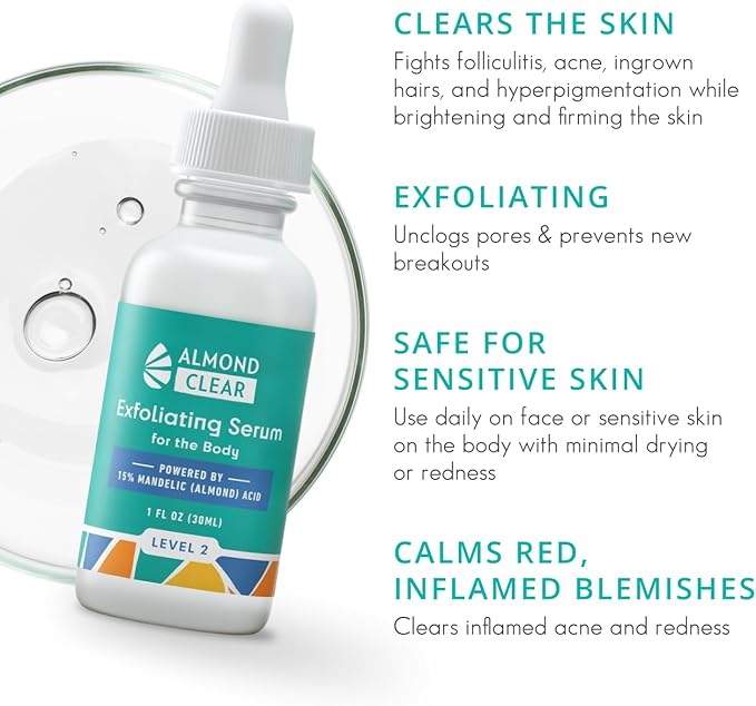 Level 2 Serum | Mandelic Acid Body Serum for Acne, Folliculitis, Aging Skin, Ingrown Hairs, Dark Spots on Face, Chest, Butt, Back, Thighs, Arms | 4 oz