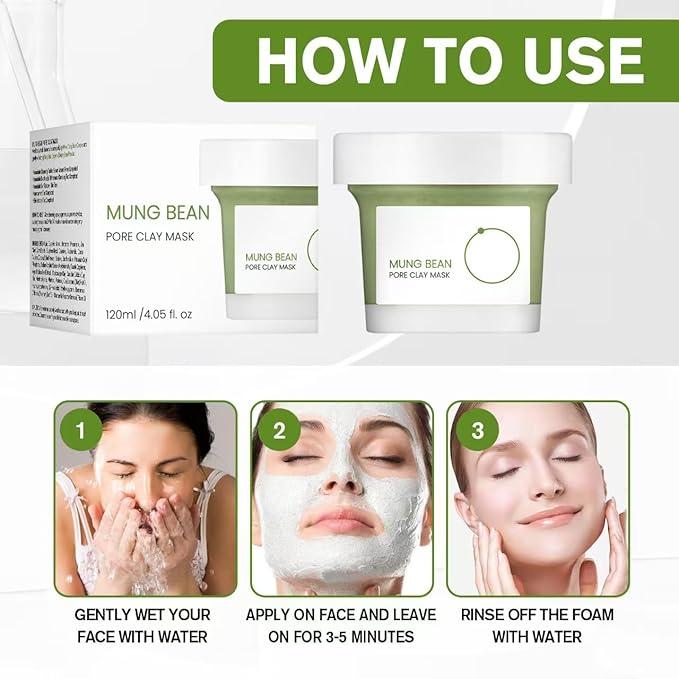 Mung Bean Pore Clay mask (4.05 fl oz /120ml) | Fragrance-Free | Wash Off Mask for Blackhead & Whitehead Care | Quick 3 Minute to Gently Cleanse, Exfoliate and Tighten Pores | Korean Skincare (1P)