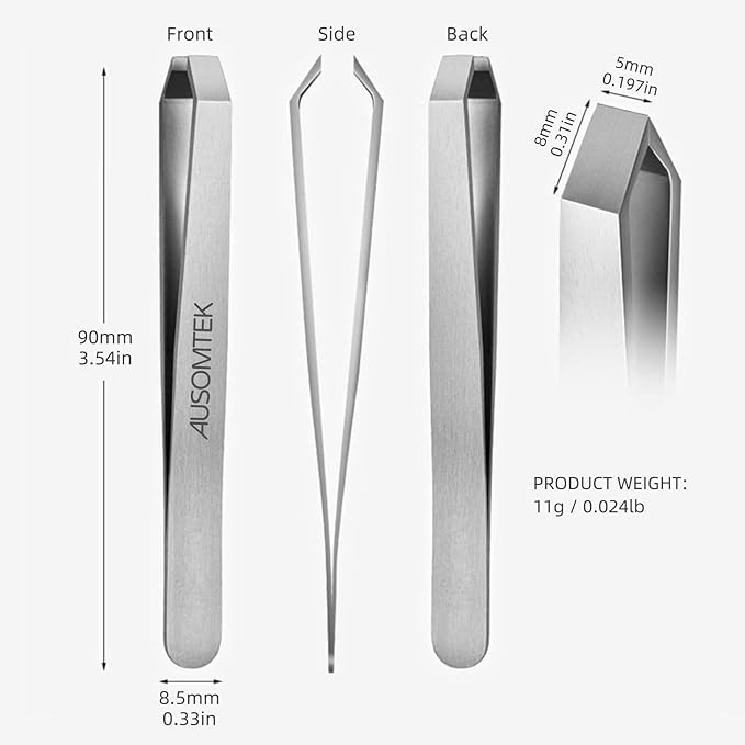 Beard Tweezers, White Hair Plucking Tweezers, Stainless Steel, Fine Hair Removal Tweezers, Eyebrows Shaping Tool, 5mm Tip, Cyan PU Case 1Pack, Silver, 1.0 Count, (BRTW-SSS-96WDQP)