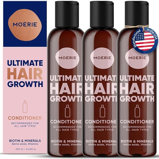Moerie Ultimate Hair Growth Conditioner – For Longer, Thicker, Fuller Hair - Vegan Friendly Volumizing Hair Products – Paraben & Silicone Free – All Hair Types – Reverse Hair Loss – Triple Set