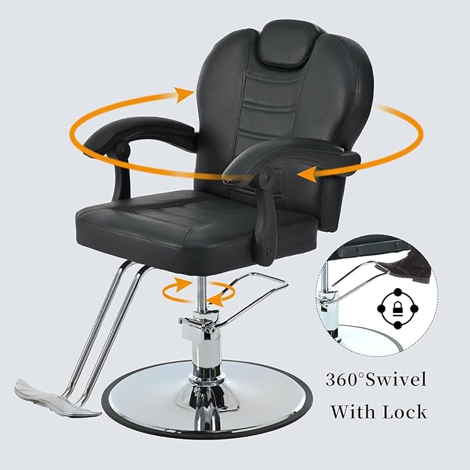 Hair Salon Chair, Styling Reclining Barber Chair,102°-140° Reclining Barber Chairs for Barbershop, Heavy Duty Hydraulic Pump 360° Swivel Salon Chair for Hair Stylist