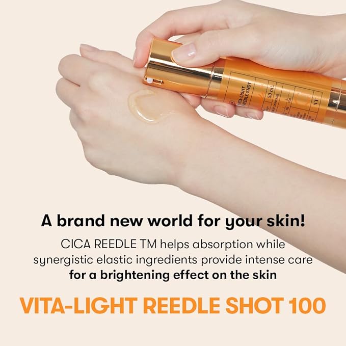 VT Cosmetics Vita-Light Reedle Shot 100, Serum with Vitamin C Capsules, Vitamin E, Hydrating Care, Korean Skincare for Sensitive Skin 1.69Fl Oz(50ml)