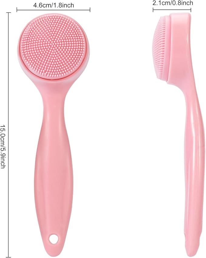 2 Pack Silicone Face Scrubber Exfoliating Brush, Manual Handheld Facial Cleansing Brush Blackhead Scrubber, Soft Bristles Waterproof for Face Skincare (Round-Pink)