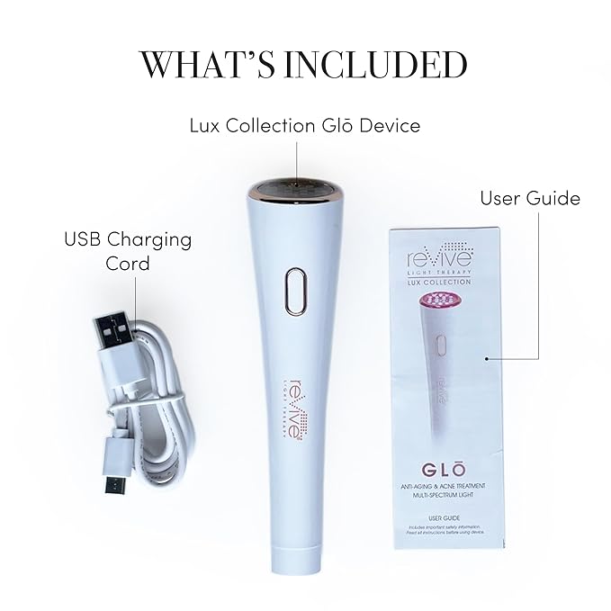 reVive Lux Collection Glo Aging & Acne Device, FDA-Cleared & Medspa-Quality Blue Light, Red, Amber & Infrared Acne Tools, Science-Backed LED Light Therapy Products