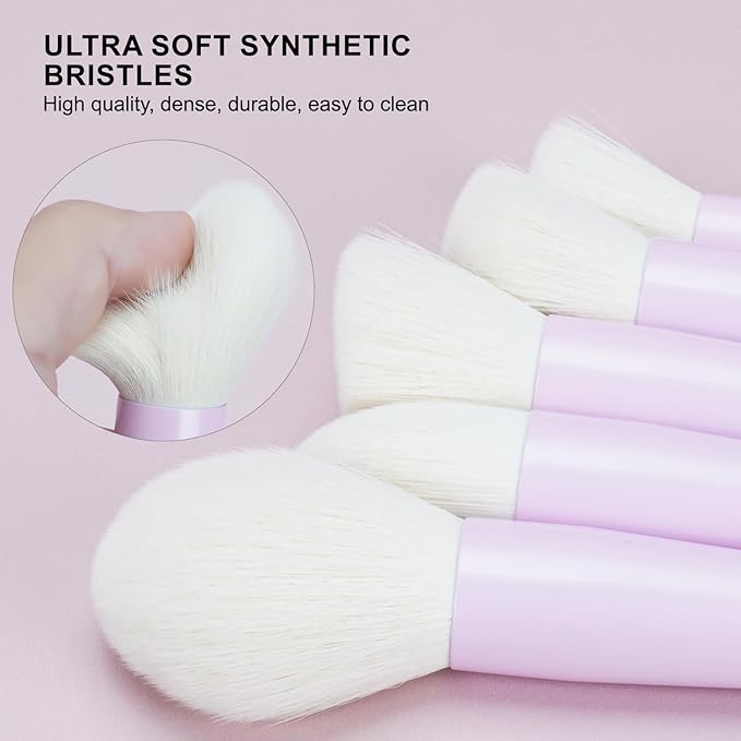 18-Piece Light Purple Professional Makeup Brush Set – Translucent Rubberized Handles, Soft Synthetic Bristles for Face & Eye Makeup–Includes Travel Bag & Sponges, Complete Brush Collection
