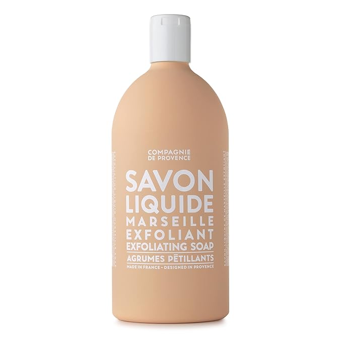 Compagnie de Provence Savon de Marseille Extra Pure Liquid Soap - Sparkling Citrus Exfoliating - 16.7 Fl Oz Glass Pump Bottle and 33.8 Fl Oz Plastic Bottle Refill