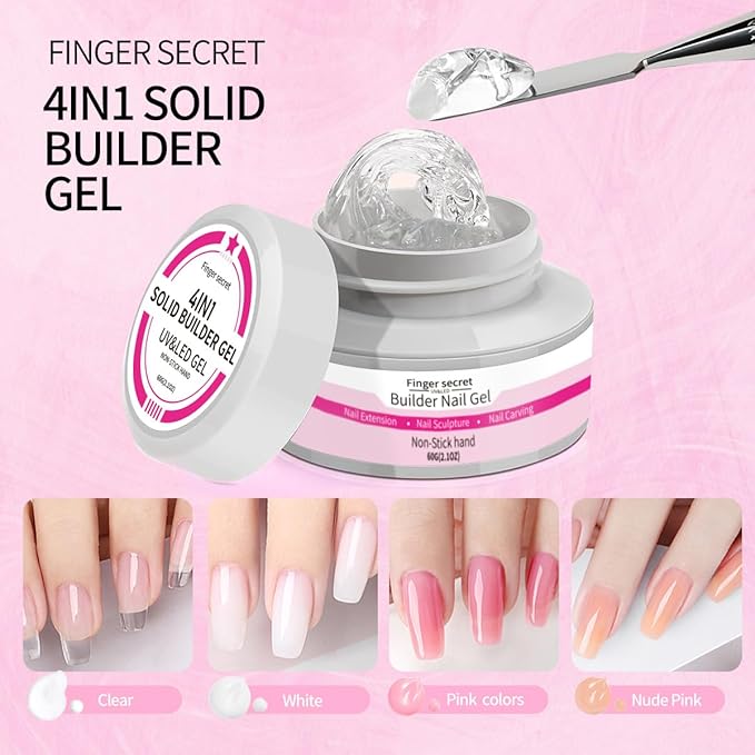 Builder Gel Hard Gel Non-stick Hand 3D Nail Kit Clear & Nude Pink 4Oz, Nail Extension Replace Poly Gels, Multi-functional Long-lasting Carving Nails Art Sculpting120g