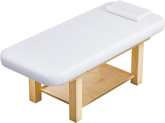 Massage Table 28IN Wide with Hight Adjustable Backrest for Treatment, White PU Leather Professional Spa Bed Load1500 LBS, Spa Table with Storage for Footmassage Facial CareSpa Tattoo