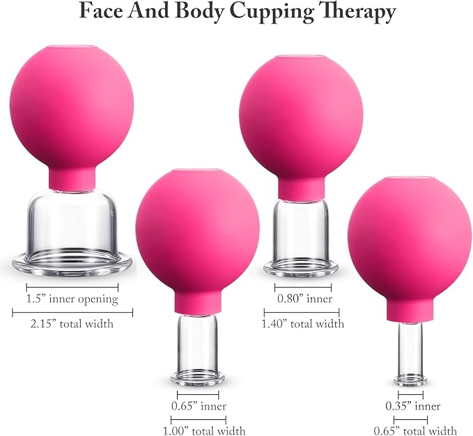 4 Pieces Glass Cupping Set Glass Silicone Cupping Cups Massage Vacuum Suction Cupping Cups for Body Face Leg Arm Back Shoulder Muscle and Joint Pain (Rose)
