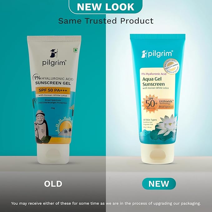 Pilgrim 1% Hyaluronic Acid Sunscreen Gel SPF 50 PA+++ | Broad Spectrum UVA/UVB & Blue Light Protection | Lightweight, Non-Greasy, Fast-Absorbing, Hydrating Aqua Gel | Face & Body | 1.76 Oz (50gm)