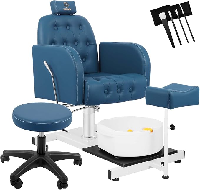 Pedicure Chair with Massage Foot Bath Pedicure Unit Station, Hydraulic Pedicure Chair 360 ° Rotation Height Adjustable Blue