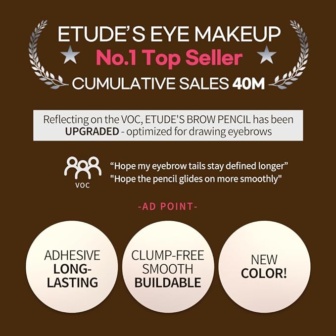 ETUDE Drawing Eye Brow, Eyebrow Pencil, Microblading, Long Lasting, Soft Textured Natural Daily Look, Korean Makeup, Beauty, Gray Brown (0.008 Ounce)