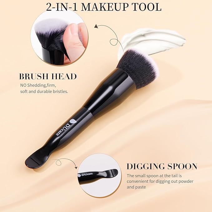 DUcare Foundation Brushes Flat Top Dual-Ended Kabuki Brush for Liquid, Cream and Powder Face Makeup With Handle