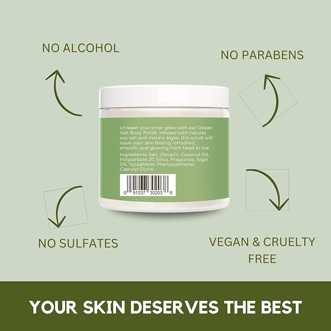 Sea Salt Body Scrub by Florida Suncare - Ocean Salt Body Polish Infused with Marine Algae - Exfoliating Face and Body Scrub - Facial Scrub Exfoliator to Tackle Acne (Key Lime, 3.3 oz)