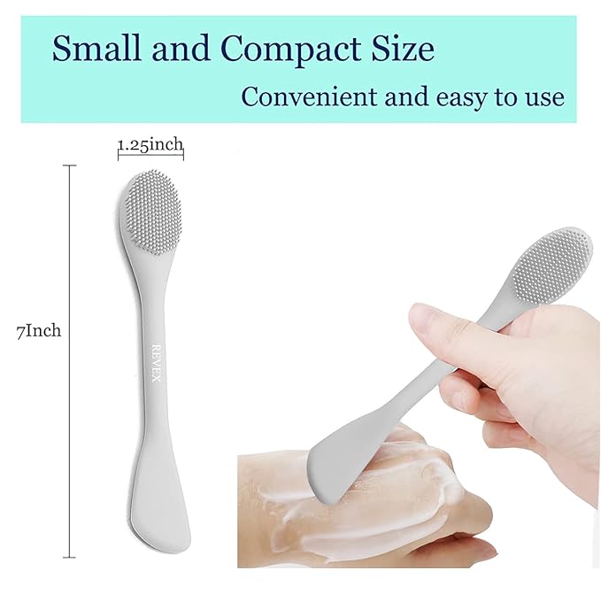 REVEX Pore Cleaning Brush,Face Scrubber,Lymphatic Drainage Massager,Silicone Face Mask Applicator,Mask Applicator Tool for Facial Mud,Contour Face Brush for Lymphatic Drainage. (Sky Blue+Gray)